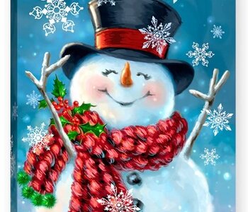 JOYFUL JOLLY SNOWMAN - LIGHTED TABLETOP CANVAS 8X6