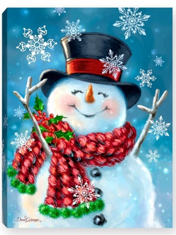 JOYFUL JOLLY SNOWMAN - LIGHTED TABLETOP CANVAS 8X6