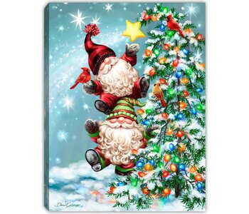 HOLLY JOLLY GNOMES - LIGHTED TABLETOP CANVAS 8X6