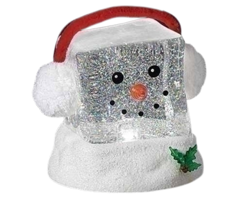 6.25"H LED SWIRL CUBE SNOWMAN HEAD W/EAR MUFFS;HOLLY