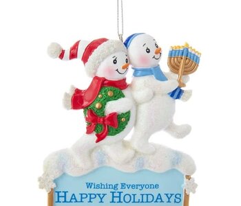 Hanukkah and Christmas Snowmen Ornament