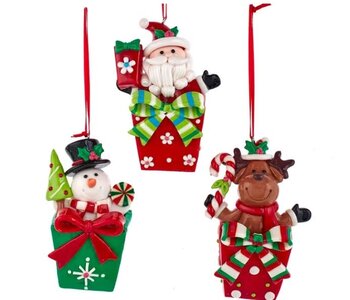 Santa, Snowman and Moose Gingerbread Gift Box Ornament