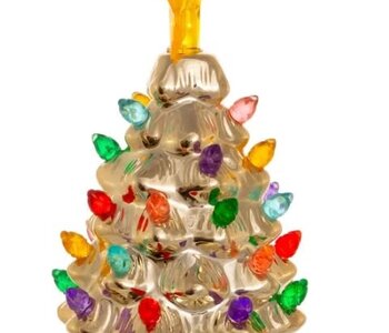 Battery-Operated LED Gold Christmas Tree Ornament