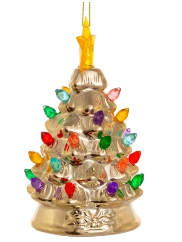 Battery-Operated LED Gold Christmas Tree Ornament