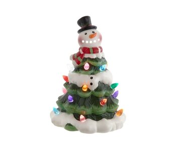 9" Battery Operated Ceramic Light-Up Snowman Tree