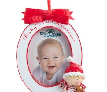 Baby's 1st Christmas Oval Boy Picture Frame Ornament