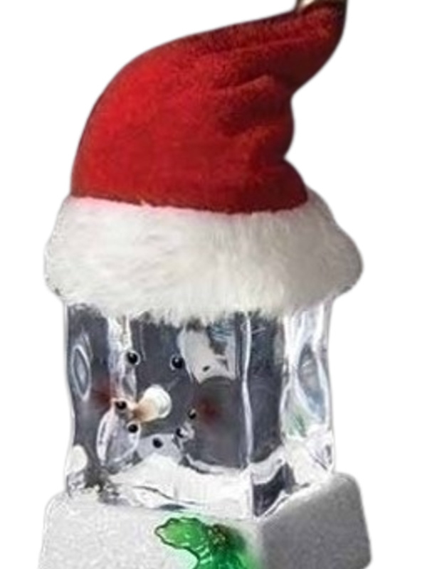 4.75H LED Snowman Cube - Santa Hat