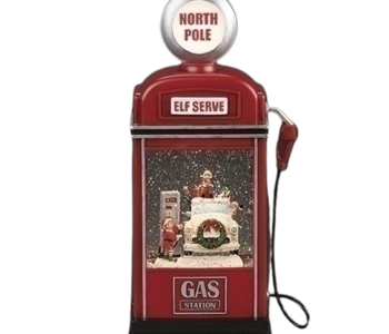 11.5"H LIGHTED SWIRL ELF SERVE GAS PUMP SANTA