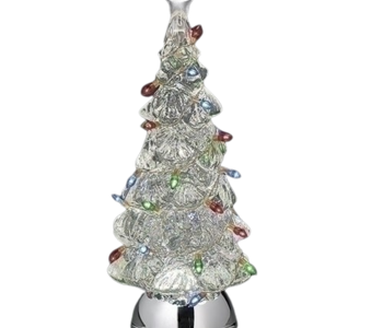 12.5"H LIGHTED SWIRL TREE WITH LITED BULBS;SILVER BASE