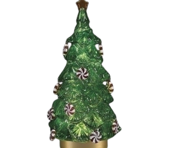 12"H LIGHTED SWIRL GREEN TREE W/PEPPERMINTS