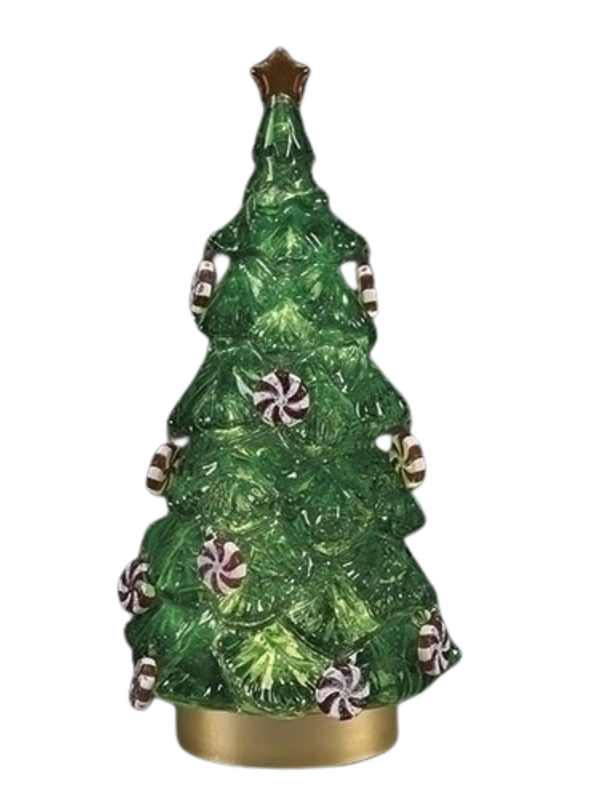 12"H LIGHTED SWIRL GREEN TREE W/PEPPERMINTS