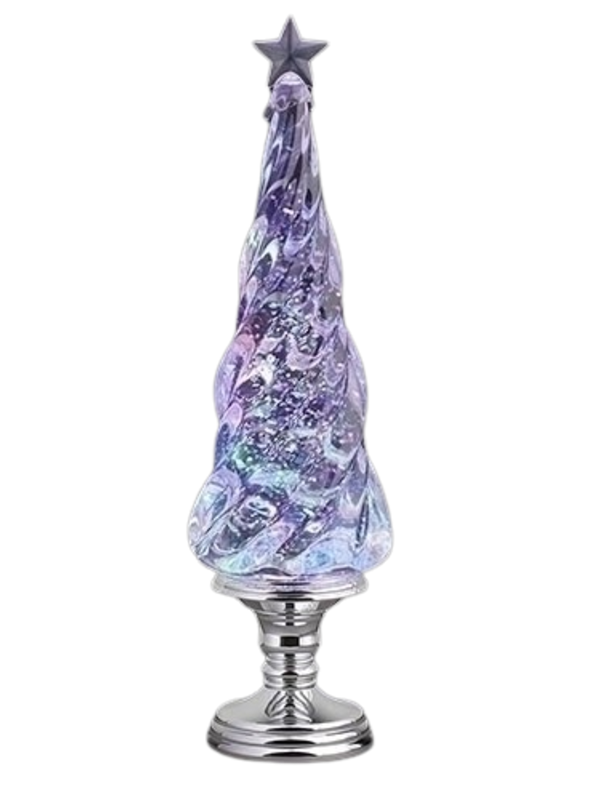 17"H LIGHTED SWIRL TWIST TREE SILVER PEDESTAL