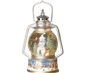9.5"H LIGHTED SWIRL SNOWMAN IN LANTERN