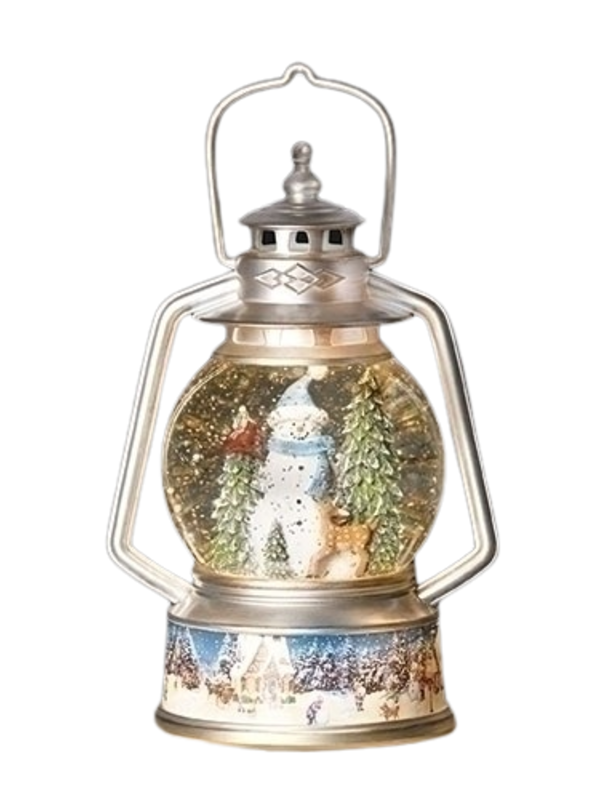 9.5"H LIGHTED SWIRL SNOWMAN IN LANTERN