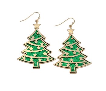 Green Glitter Tree w Gold Stars