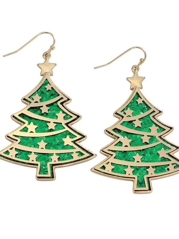 Green Glitter Tree w Gold Stars