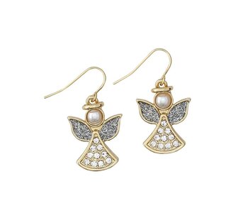 Silver & Gold Crystal Angel with Pearl Earrings