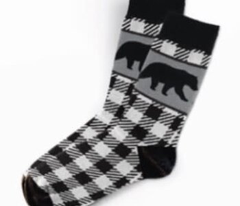 Black and White Plaid Bear Socks
