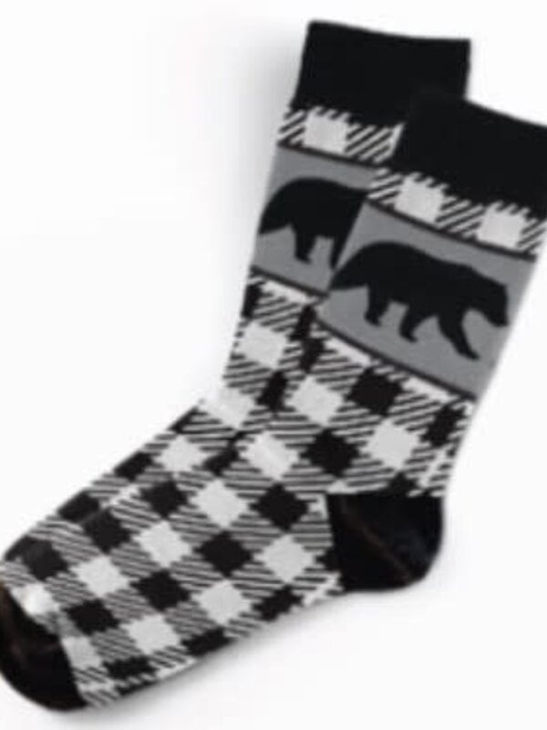 Black and White Plaid Bear Socks
