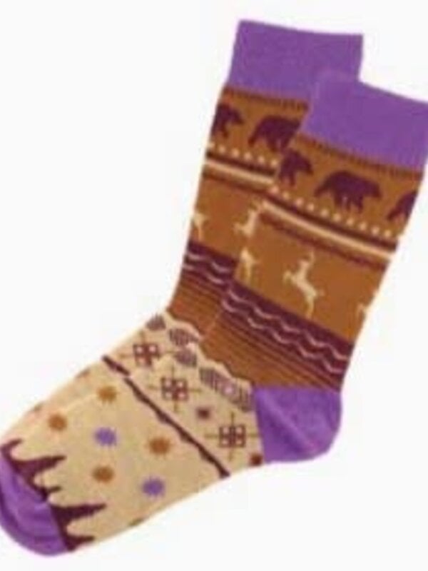 Purple Bear and Deer Pattern Socks