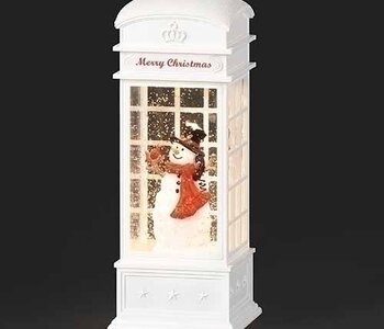 8"H LED SWIRL WHITE PHONEBOOTH W/SNOWMAN &HOLLY