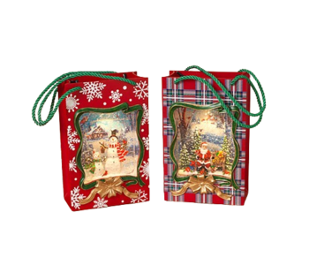 Lighted Spinning Water Globe Gift Bag w/ Holiday Figurines