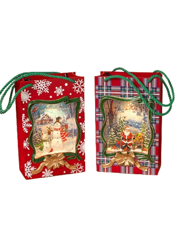 Lighted Spinning Water Globe Gift Bag w/ Holiday Figurines