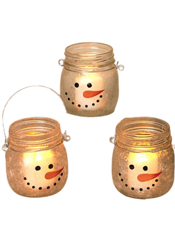 Frosted Glass Snowman Candle