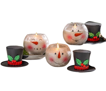 Glass Snowman w/ Metal Hat & Wax Candle