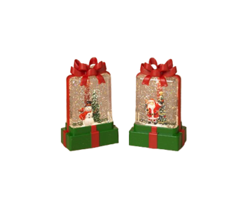 4.75"H B/O Lighted Holiday Water Globe Gift Box