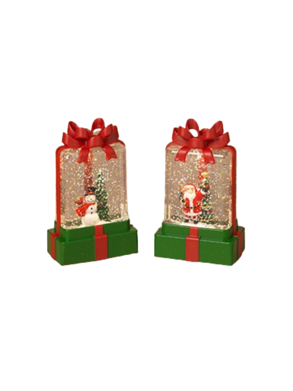 4.75"H B/O Lighted Holiday Water Globe Gift Box