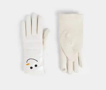 Snowman Puffer Touchscreen Gloves - Iridescent White