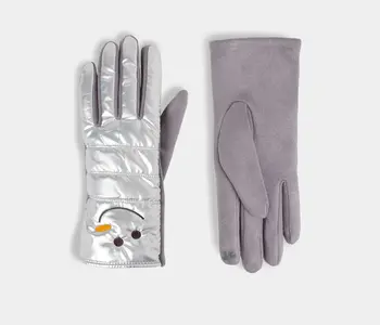 Snowman Puffer Touchscreen Gloves - Silver
