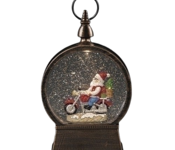 9"H LIGHTED SWIRL MOTORCYCLE SANTA LANTERN
