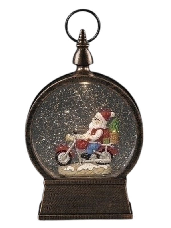9"H LIGHTED SWIRL MOTORCYCLE SANTA LANTERN
