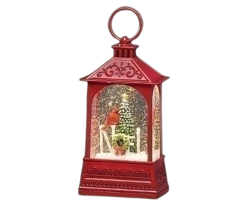 8"H LIGHTED SWIRL CARDINAL NOEL SCENE; RED