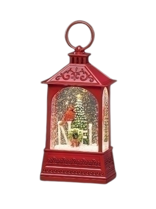 8"H LIGHTED SWIRL CARDINAL NOEL SCENE; RED