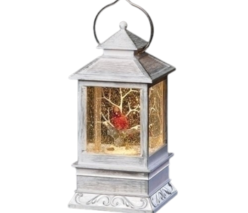 8.5"H LIGHTED SWIRL LANTERN CARDINAL IN TREE