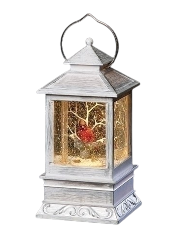 8.5"H LIGHTED SWIRL LANTERN CARDINAL IN TREE