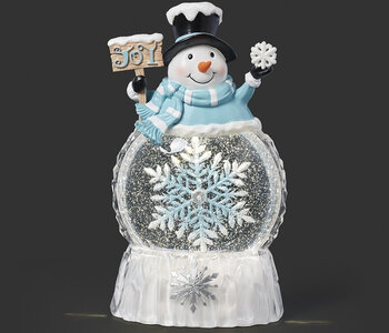 9.5"H LIGHTED SWIRL SNOWMAN WITH ROTATING SNOWFLAKE
