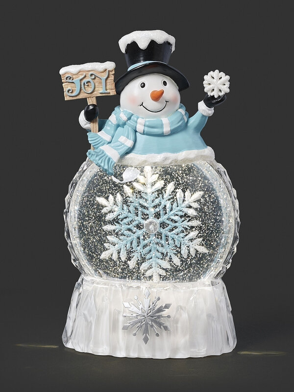 9.5"H LIGHTED SWIRL SNOWMAN WITH ROTATING SNOWFLAKE