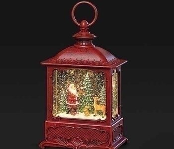 8.75"H LIGHTED SWIRL LANTERN SANTA WITH ANIMALS