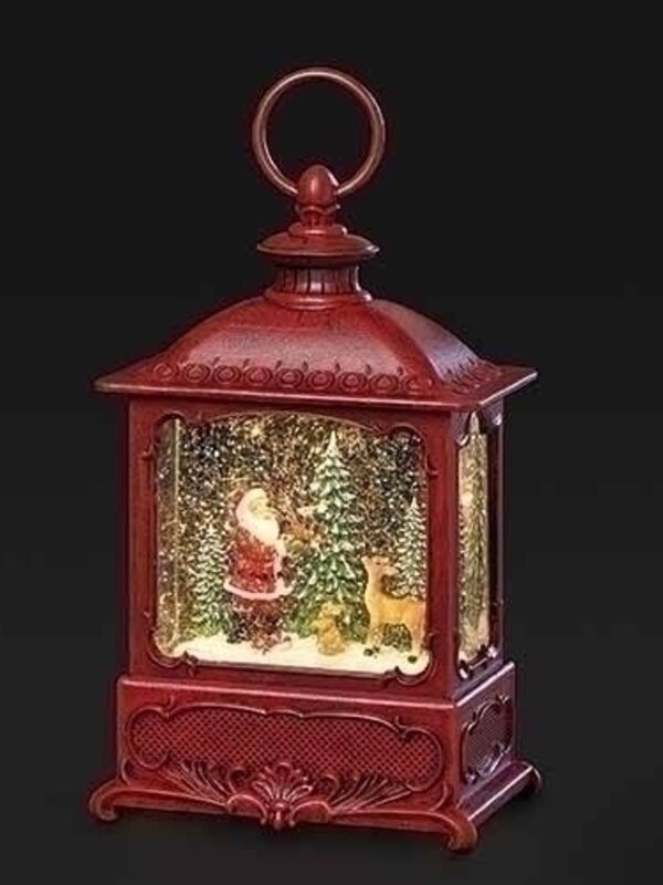 8.75"H LIGHTED SWIRL LANTERN SANTA WITH ANIMALS