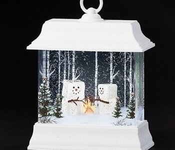 8.5"H LIGHTED SWIRL LANTERN MARSHMALLOWS BY FIRE
