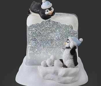 7"H LIGHTED SWIRL PENGUINS ON CUBE