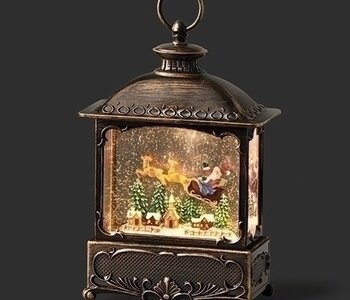 10"H LIGHTED SWIRL LANTERN SANTA OVER TOWN