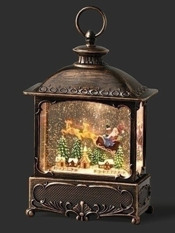 10"H LIGHTED SWIRL LANTERN SANTA OVER TOWN