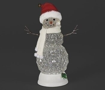 11"H LIGHTED SWIRL SNOWMAN WITH WHITE SCARF