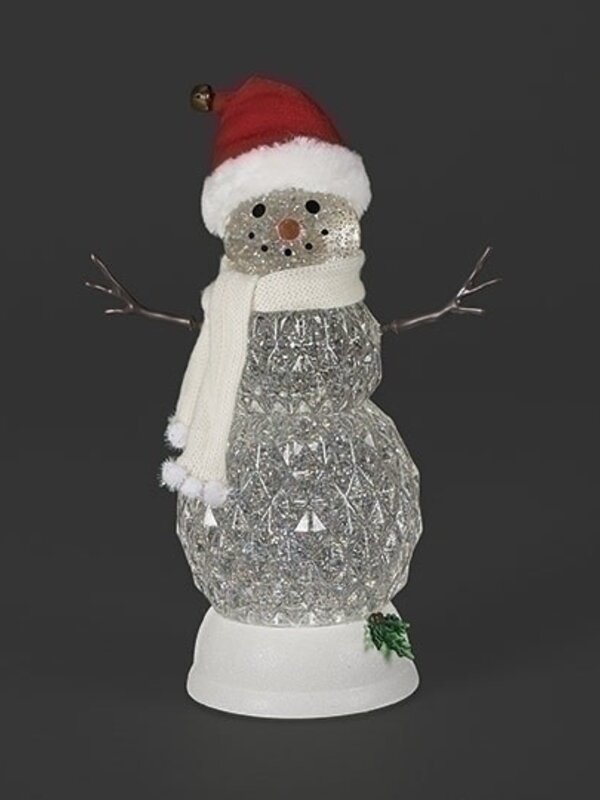 11"H LIGHTED SWIRL SNOWMAN WITH WHITE SCARF