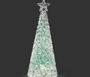 11.5"H LIGHTED SWIRL TREE WITH SILVER/GREEN GLITTER